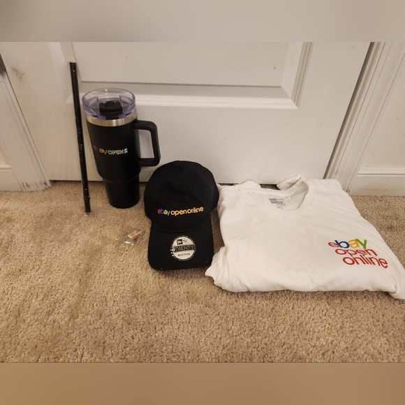 Ebay Open Online Advertising Merchandise Lot Of 4 Shirt Tumbler Pin Hat NEW - Picture 1 of 4